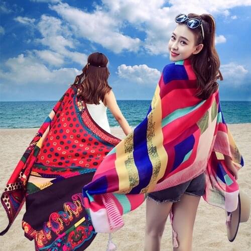 Beach Scarf Luxury Brand Viscose Big Scarf Hijab Flower/Geometricp Printingscarf Hair Womens Scarfs Fashionable Spring Scarves