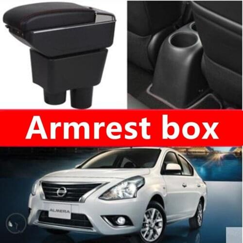 For Nissan Almera Armrest box central Store content box with cup holder ashtray with USB interface