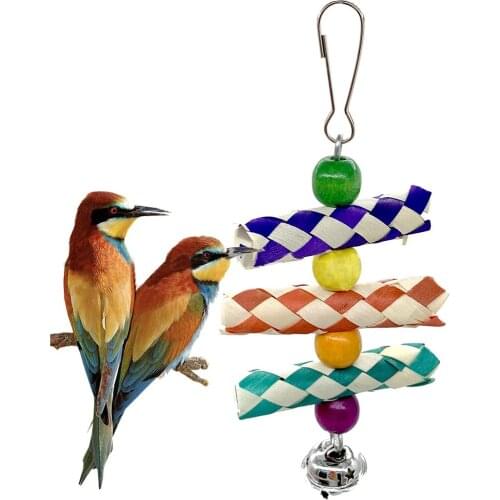 Parrots Toys And Bird Accessories for Bird Toy Natural Wooden Cage Bite Toy Parrot Hanging Bell Toys for Parrot Random color