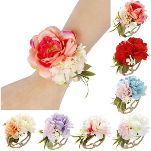 Adjustable Wedding Bracelet Bridesmaid Bride Flower Open Hand Wrist Corsage Gift