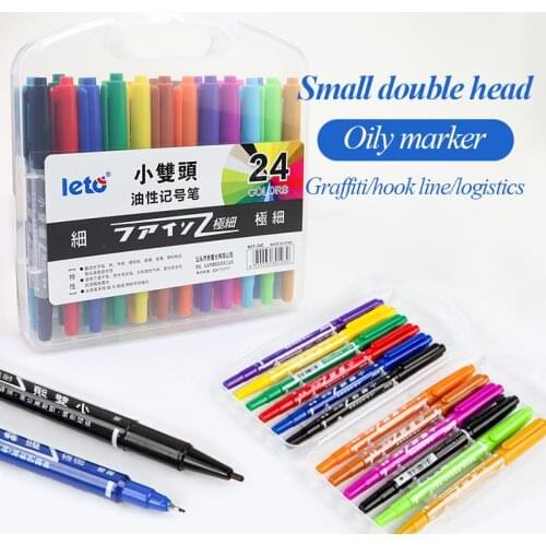 Leto 12/24 Colors Small Double-Headed Color Oil Pen 0.5/1mm Permanent Waterproof Bright For Office School Stationery Supplies