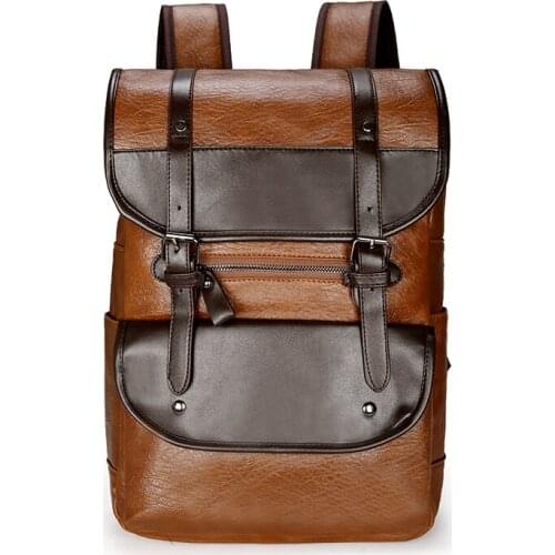 Men Backpack Leather Bagpack Large laptop Backpacks Male Mochilas Retro Schoolbag For Teenagers Boys Patchwork