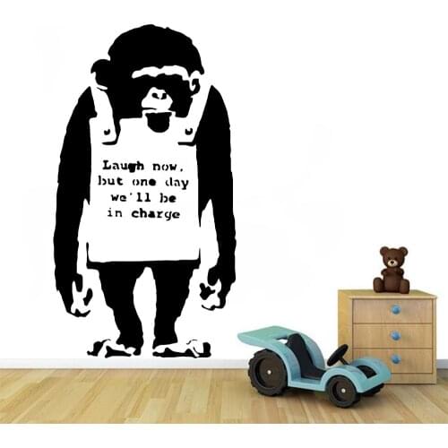 Removable Banksy Wall Decal Gorilla Laugh Now Wall Stickers Bansky Art Modern Home Decoration Wallpaper Vinyl wall decor GW-49