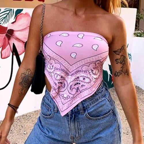 SEASONS Printed Backless Strapless Tube Top Women Summer Pink White Sexy Crop Tops Tees Ladies Bandeau Top Streetwear ASVE81253