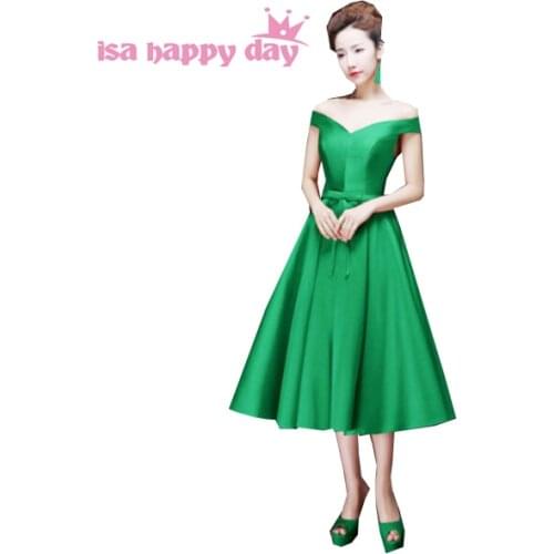 Vestidos de formal bridesmaid dress bridemaid girls bridalmaid v neck bride maid tea length dresses for weddings satin H2644