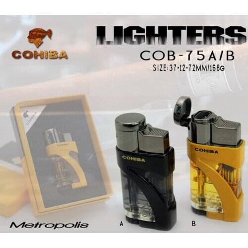 COHIBA Windproof Powerful Triple Torch Lighter BBQ Jet Gas Cigar Lighter Turbo Metal Kitchen Cigar Spray Gun Outdoor Gadgets Man