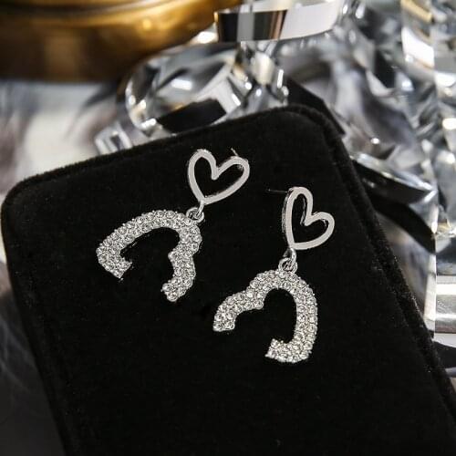 LATS New Korean Twin Heart Earrings Gold/Silver color Full Rhinestone Flash Dangle Earrings for Women 2020 Fashion Jewelry