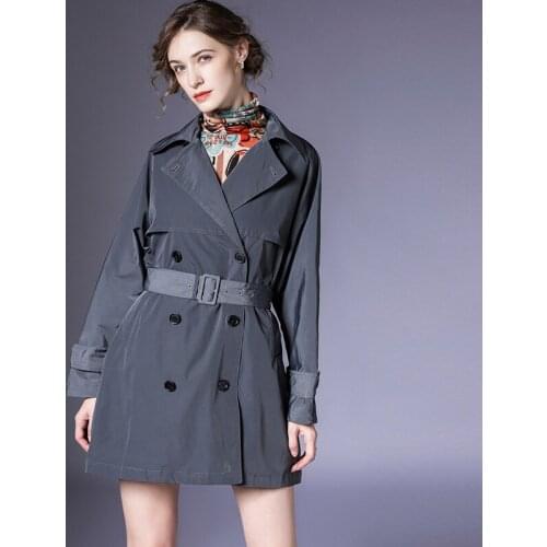 2021 autumn womens new style loose large size casual mid-length double-breasted belt trench coat jacket women