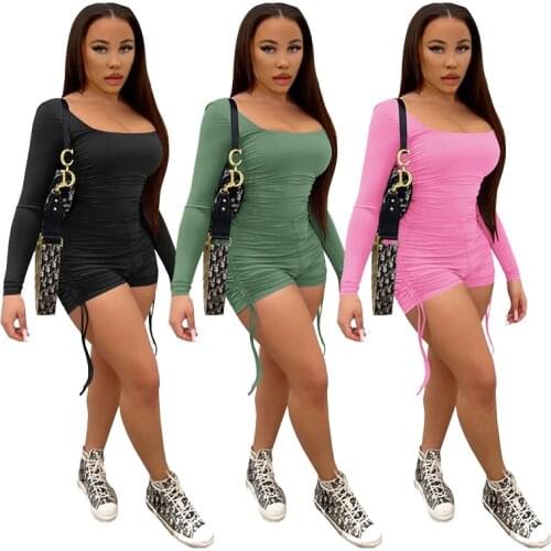 Stacked Jumpsuit Women Stylish Spring/summer New U-neck Solid Color Pleated Jumpsuits Streetwear Women Sexy Romper