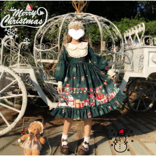 Palace vintage sweet Kawaii Lolita dress Christmas Bear Dress op long sleeve dress matte autumn winter gothic lolita loli cos