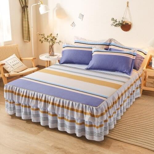 1pc Romantic Bed Skirt Pillowcase Optional Bedding Sanding Twill Soft Bedspread King Queen Size Double Layer Bed Skirt Summer