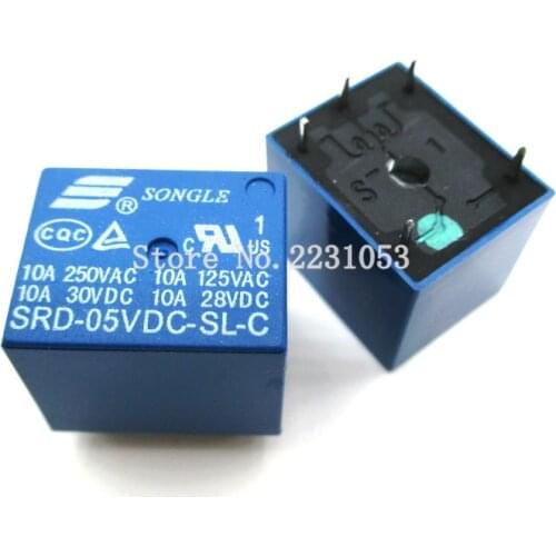 10PCS/LOT SRD-05VDC-SL-C Relay T73-5V 5 pin PCB Type 10A 5V DC Power Relay