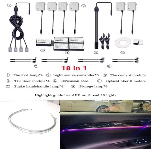 18 in 1 3W RGB LED Atmosphere Car Light Interior Decoration Acrylic Fiber Strip Light App Control Decorative Ambient Lamps