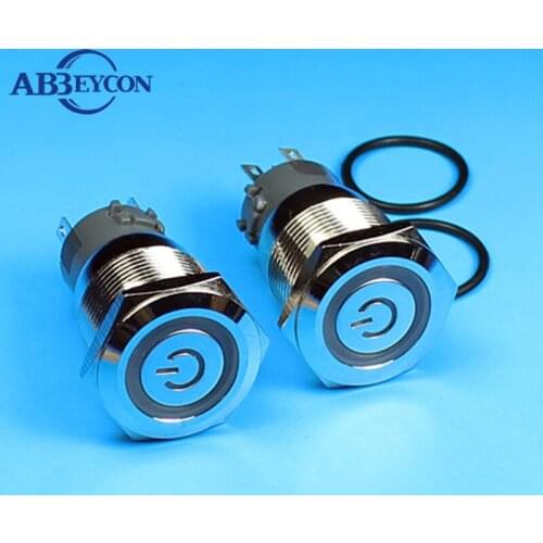 19127F momentary 19mm power character illuminated flat head 1NO1NC metal button switch logo switch with led light