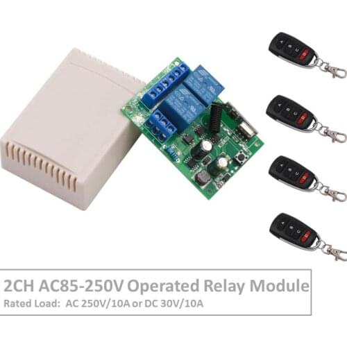 2Channel 433 MHz RF Wireless Remote Control AC 220V 10A Relay Receiver For Universal LED/Garage/Door/Motor/Electric Curtain
