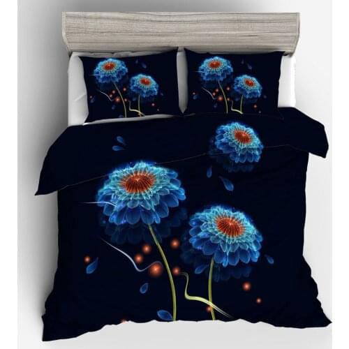 3D Blue Dandelion Duvet Cover Set,Dreamlike Transparent Bedclothes Soft Microfiber Fabric Plain 3pcs Bedding Set with Pillowcase