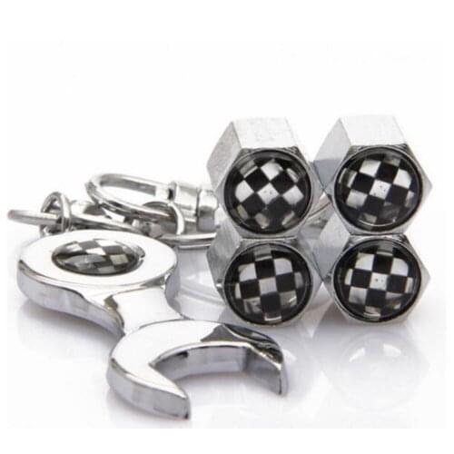 4pcs Car Truck Tire Parts Valve Stems Caps 1pc Wrench F1 Flag Logo for Ram Caliber Avenge Charger Viper Durango Journey