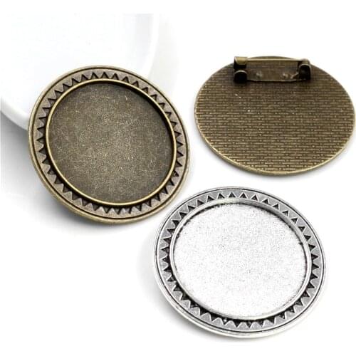 5pcs 30mm Inner Size Antique Silver Plated And Bronze Colors Plated Brooch Pin Classic Style Cabochon Base Setting