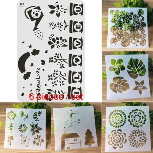 6pc Stencil Rainbow Painting Templates Decor DIY Graphics Painting Scrapbooking Stamp Ornament Album Embossed Template Reusable