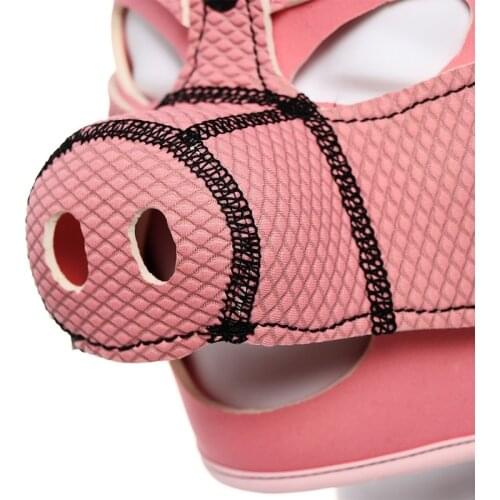 649D Cute Fetish Cosplay Pink Soft Sponge Padded Pig Full Head Hood Slave Mask with Ears for Couple Role Play Piggy Costumes