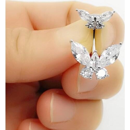 925 sterling silver bell button ring navel piercing ring Cubic Zircon body jewelry