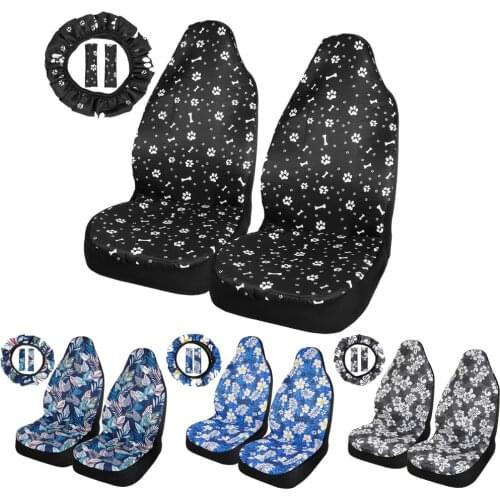 X Autohaux Bohemia Style Front Car Seat Cover Protector With Steering Wheel Cover Set For Auto Car Interior Truck Suv Van