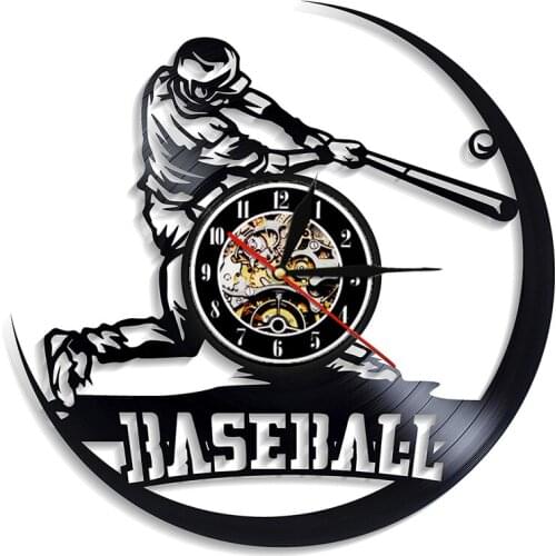 Baseball Vinyl Record Wall Clock Modern Design Sport Theme Hanging Watch Vinyl Wall Clocks Home Decor Gifts for Sportsman