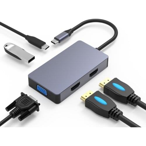 Blueendless USB Hub 5 Ports 4K Dual HDMI-Compatible VGA PD Fast Docking Station Hot Sale Multi-Functional Power Splitter T84C