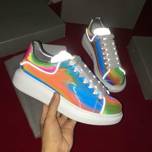 Laser Symphony White Shoes Luminous Shoes Colorful Women Casual Sports Shoes Leather Platform Lovers Luminous Reflection Shoes