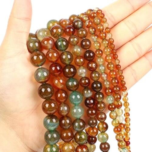 Natural Stone Beads Peacock Dragon Pattern Agate Round Loose Beads for Jewelry Making Needlework Bracelet DIY 4-12 MM