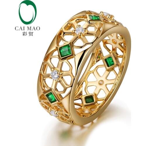 Caimao 14kt Yellow Gold 0.37ct Natural Princess Emerald Full Cut Diamond Wedding Band for Mens