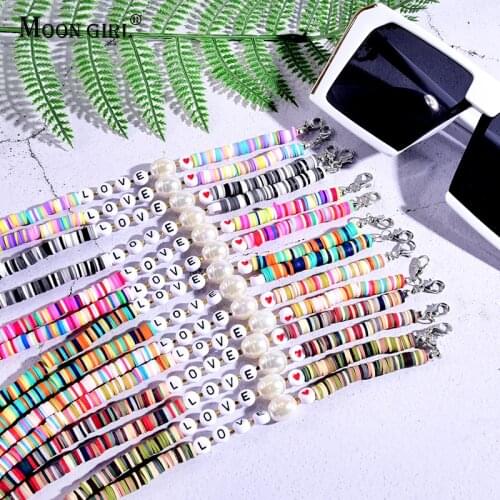 Colored Clay Glasses Chain for Women Lanyard Fashion Friendship Love Letter Eyewear Reading Sunglasses Neck Chain Strap Holder
