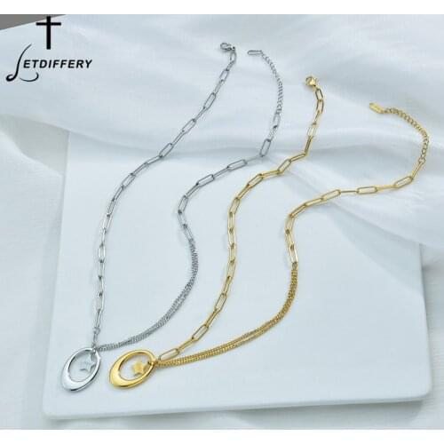 Letdiffery Sweet Fashion Oval Pendant Necklace Stainless Steel Star Chain Necklaces for Women Party Birthday Anniversary Gifts