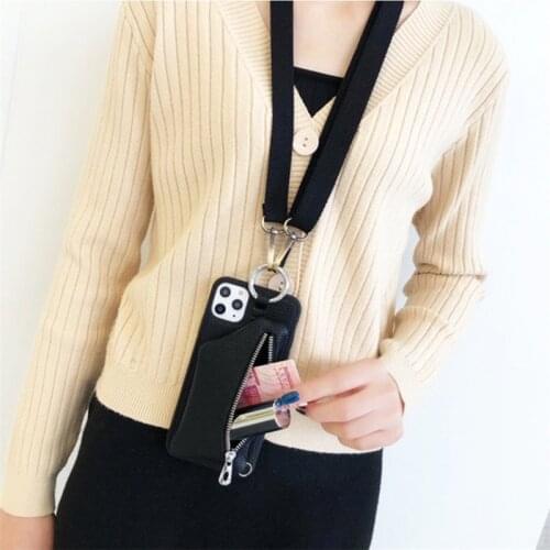 Crossbody Zipper Pocket Wallet Case for iPhone 12 Pro Max PU Leather Shoulder Bag Lanyard Cover For iPhone 12 Mini XR 11 Pro Max