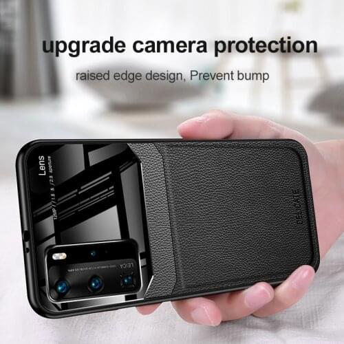 For Huawei P40 Pro Plus Case Mirror Plexiglass PU Leather Grain Soft TPU Phone Case for Huawei P40 Lite Back Cover Shell