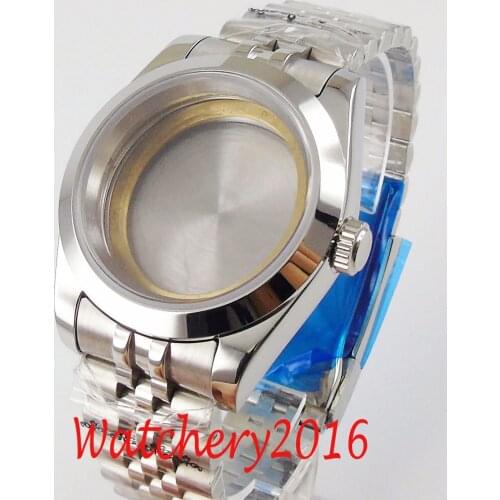 40MM Watch Parts Sapphire Glass transparent Watch Case jubilee Fit 2836 miyota 8215 NH35 NH36 Movement