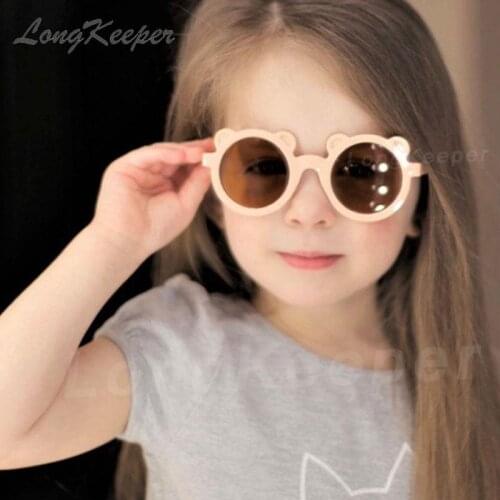 LongKeeper Cartoon Bear Shaped Sunglasses For Kids Fashion Ins Style Girls Boys Round Sun Glasses Street Beat Shades Oculos
