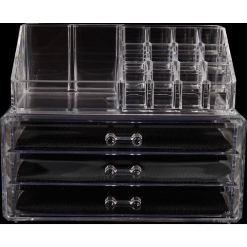 Home Use Space-saving Rectangular Compartments & 3-Layer Drawers Integrated Plastic Makeup Case Tran(190813213)