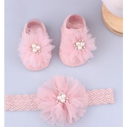 Infant Newborn Baby Girls 2Pcs/Set Cute Headband & Socks Set Lace Crown Hair Band Accessories Baby Girl Photo Props Infant Gift