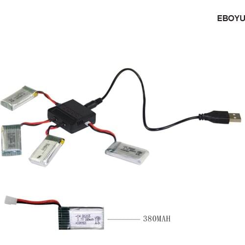 EBOYU 4pcs * 3.7V 380mAh Lipo Battery + 1 to 4 Balance Charger for RH803 RH805 RH805A RC Bounce Car RC Jumping Car Jump