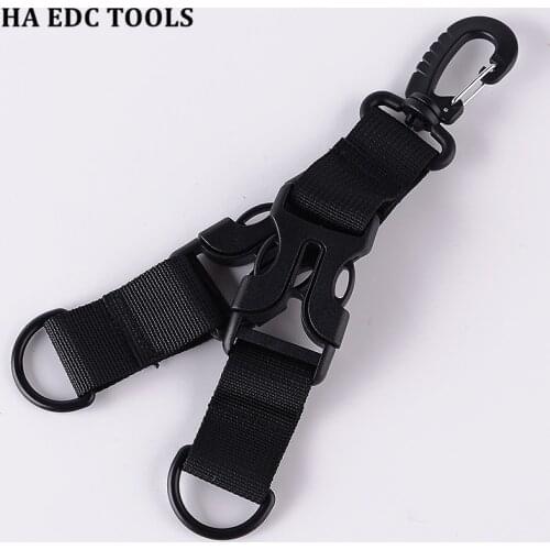 EDC Outdoor Tactical Nylon Webbing Backpack Hook Multifunctional Carabiner D-Shaped Keychain Double-split Quick Hanging