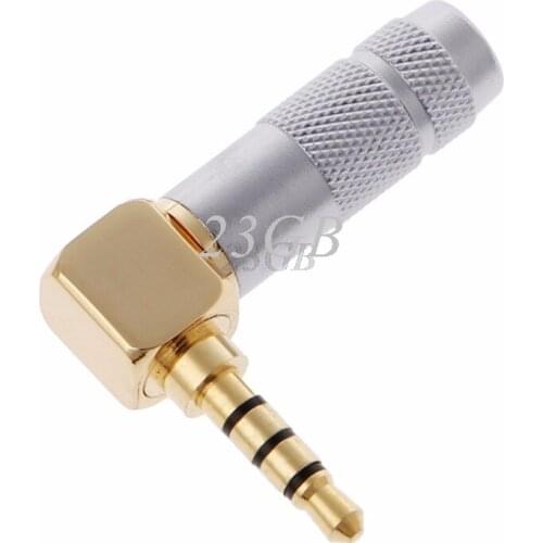 Brass Stereo 3.5mm 4 Pole 90 Degree Repair Headphone Jack Plug Cable Solder M10