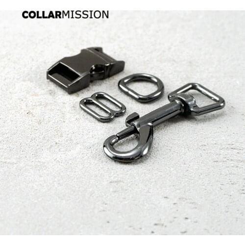 Metal buckle+adjust buckle+D ring+metal dog clasp/set) DIY dog collar gun black 15mm webbing sewing parts high quality