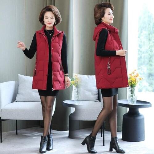 Autumn Winter Women Cotton-padded Warm Thicken Vests Female Long Vest Hooded Parkas Ladies Solid Waistcoat Plus Size 6XL Q60