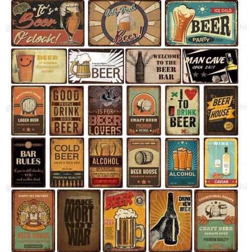 Beer Wine Poster Retro Metal Tin Sign Bar Pub Club Restaurant Wall Decoration Retro Chic Plaque Home Decor Iron Painting 20x30cm