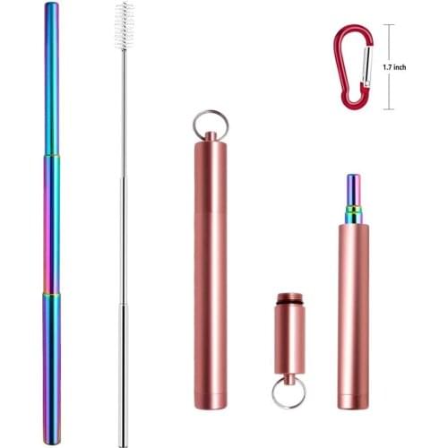 Portable Stainless Steel Retractable Drinking Straw Removable Environmental Straw Folding Metal Straw With Brush Bar Tools