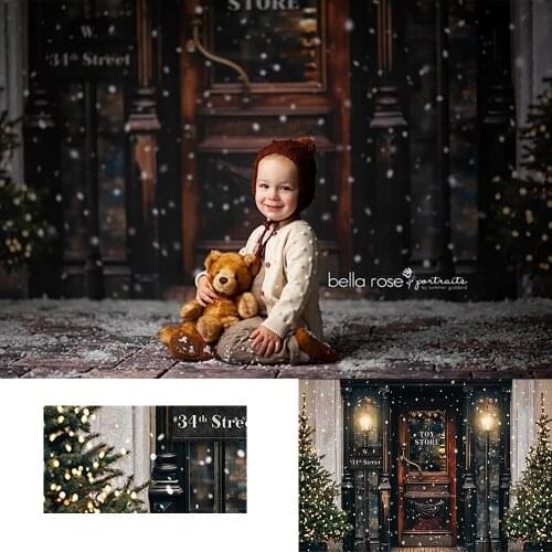 Christmas Backdrop Wood Door Christmas tree Wreath Snowflake Baby Children Photography Background Birthday Party Decor Banner