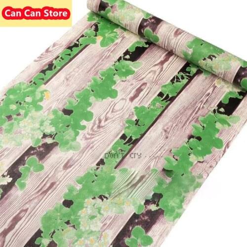 Self Adhesive Wallpaper Leaf and Wood Plank Faux Wood and Green Leaf Peel and Stick Removable WallpaperVinyl Film