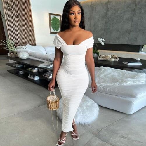 VAZN 2020 Off Shoulder Solid Age reduction Formal Business Maxi Dresses Evening Gown Women Elegant Sexy Dress