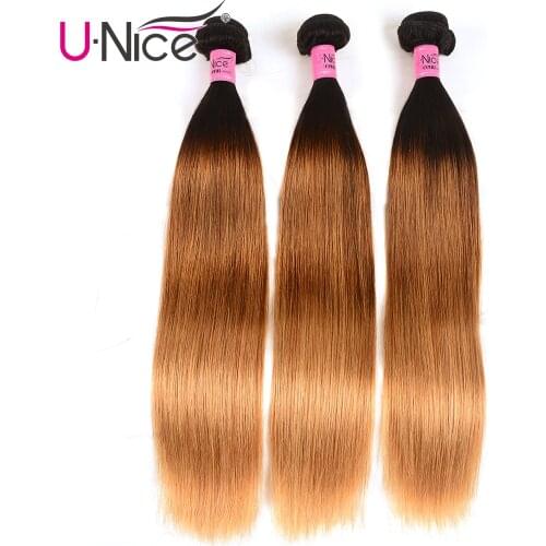 UNICE HAIR 3 pcs Weft Peruvian Straight Hair Color T1b/4/27 Ombre Hair Bundles 16-26inch Remy Human Hair Weaves Free Shipping